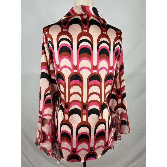 Zara Colorful Funky Fringe Retro Asymmetrical Sleeve Pink Blouse Women’s M - Picture 4 of 6